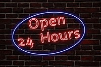 Free open 24 hours neon sign image, public domain CC0 photo.