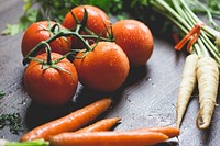 Free closeup on fresh vegetables on kitchen table, public domain food CC0 photo.