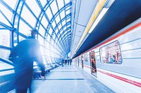 Free train station with people walking image, public domain CC0 photo.