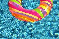 Free floating balloon in swimming pool image, public domain summer CC0 photo.