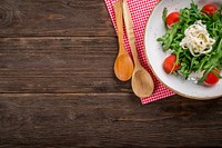 Free diet meal, salad, cherry tomatoes, top view photo, public domain food CC0 image.