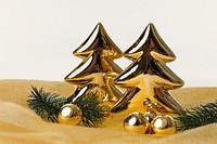 Free gold mini Christmas tree ceramic image, public domain holiday CC0 photo.