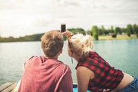 Free couple taking selfie image, public domain CC0 photo.