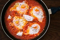 Free pouched egg in spicy tomato sauce image, public domain food CC0 photo.