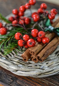 Free cinnamon and red berries decoration photo, public domain interior CC0 image.