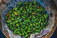 Free basket of green chilies image, public domain food CC0 photo.