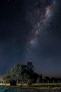 Galaxy starry night sky countryside, free public domain CC0 photo.