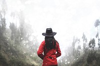 Free woman standing in rain image, public domain winter CC0 photo.