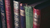 Free antique books on shelf photo, public domain CC0 image.