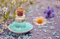 Free blue salt with flower background image, public domain spring CC0 photo.