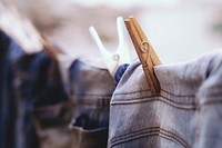 Jeans on clothing line, free public domain CC0 image.