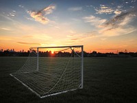 Free soccer goal on grass field image, public domain sport CC0 photo.