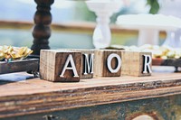 Amor alphabet wooden block photo, free public domain CC0 photo.