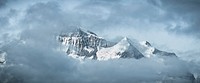 Free mountain peaking through fog image, public domain nature CC0 photo.