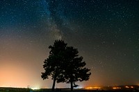 Starry night sky countryside photography, free public domain CC0 image.