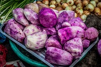 Free purple taro in local market photo, public domain vegetable CC0 image.