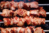 Free grilling meat skewers photo, public domain food CC0 image. 