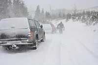 Free car on road during winter image, public domain car CC0 photo.