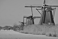 Free windmill in black and white image, public domain CC0 photo.