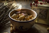 Free peanuts in ceramic bowl photo, public domain food CC0 image.