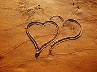 Free heart drawn on sand at beach image, public domain CC0 photo.