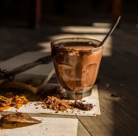 Free chocolate drink in a glass image, public domain food CC0 photo.