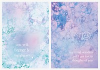 Aesthetic bubble art template psd with romantic quote poster dual set