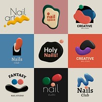 Color paint business logo vector nail studio in modern style set