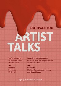 Artist talks template psd creative paint dripping ad poster