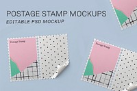 Postage stamp mockup psd with cute pastel ripped paper