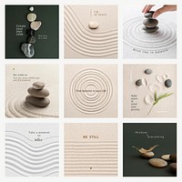 Meditation wellness template vector minimal social media post set