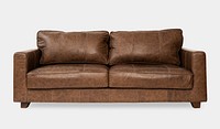 Industrial sofa mockup psd brown leather couch living room furniture