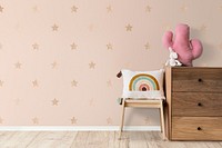 Wooden cabinet psd in minimal girl’s room