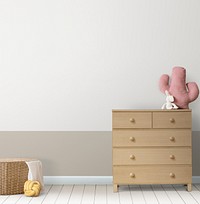 Kids wall mockup psd Japandi interior design