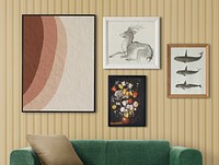 Gallery wall mockup psd hanging in retro room home decor interior