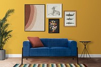 Gallery wall mockup psd hanging in retro room home decor interior
