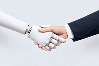 Business hand robot handshake psd, artificial intelligence digital transformation background