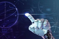 Cyborg hand background psd, AI technology graphics