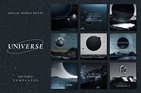 Aesthetic galaxy inspirational template psd with quote social media post collection