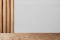 Minimal room wall mockup psd with wooden paneling