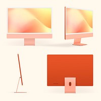 Computer desktop screen mockup psd orange digital device minimal style set