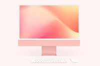 Computer desktop screen mockup psd pink digital device feminine style