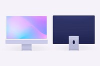 Computer desktop screen mockup psd purple digital device minimal style