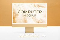 Computer desktop screen mockup psd yellow digital device minimal style