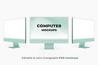 Computer desktop screen mockup psd green digital device minimal style