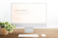 Computer desktop screen mockup psd WFH workspace with plant