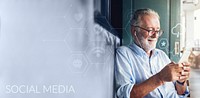 Elderly man watching an online movie from his phone