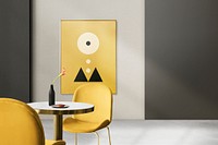 Frame mockup psd hanging in modern dining room