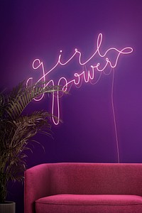 Girl power neon sign in authentic cafe