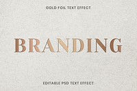 Gold foil texture text effect psd editable template